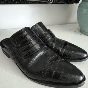 Freda Salvador Leather Black croc Mules